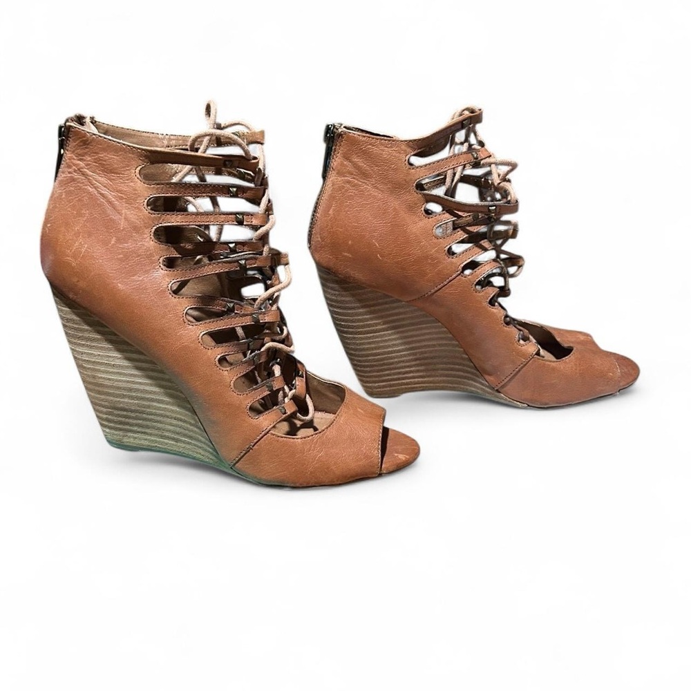Brown Wedge Lace-Up Sandals